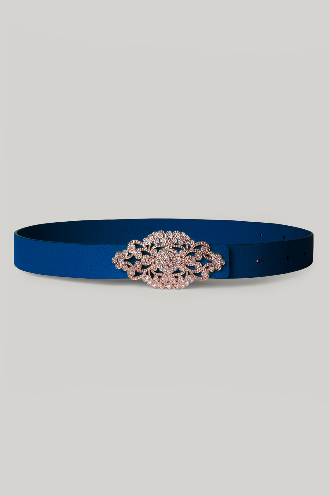 Sapphire Leather Waist Belt With Rose-Gold Baroque Buckle
