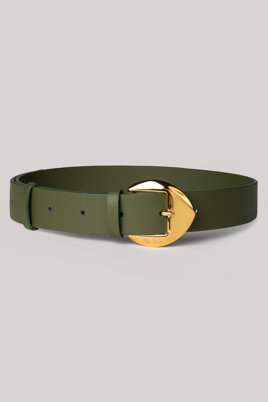 Olive Leather Waist Belt With Gold Buckle