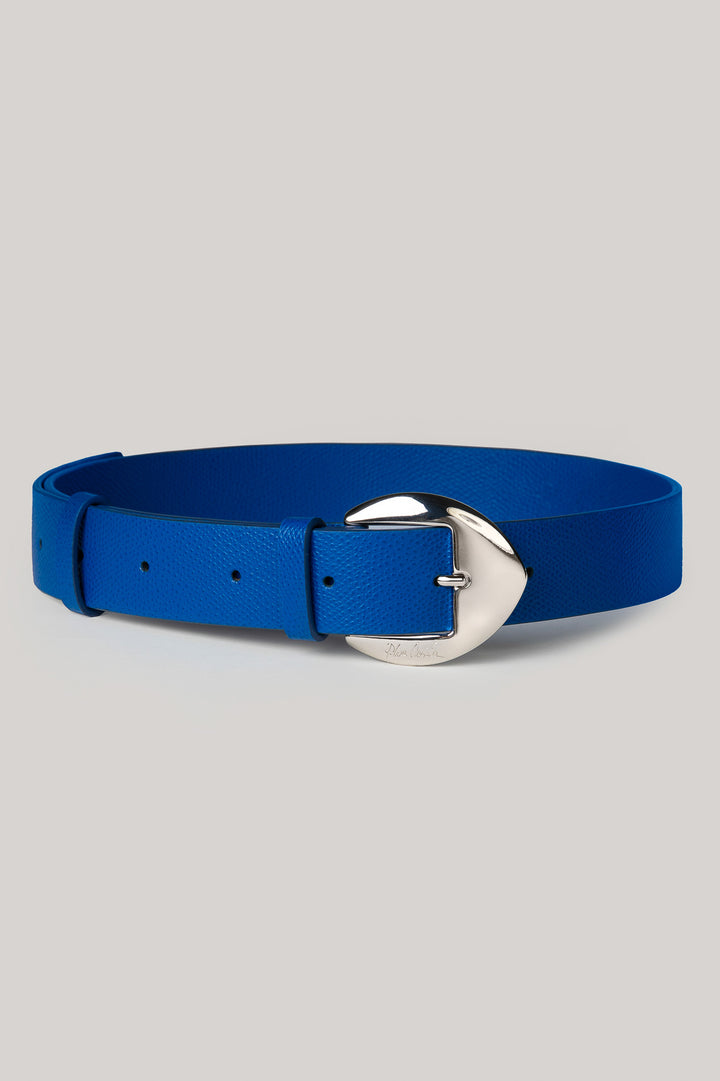 Sapphire Leather Waist Belt With Silver Buckle