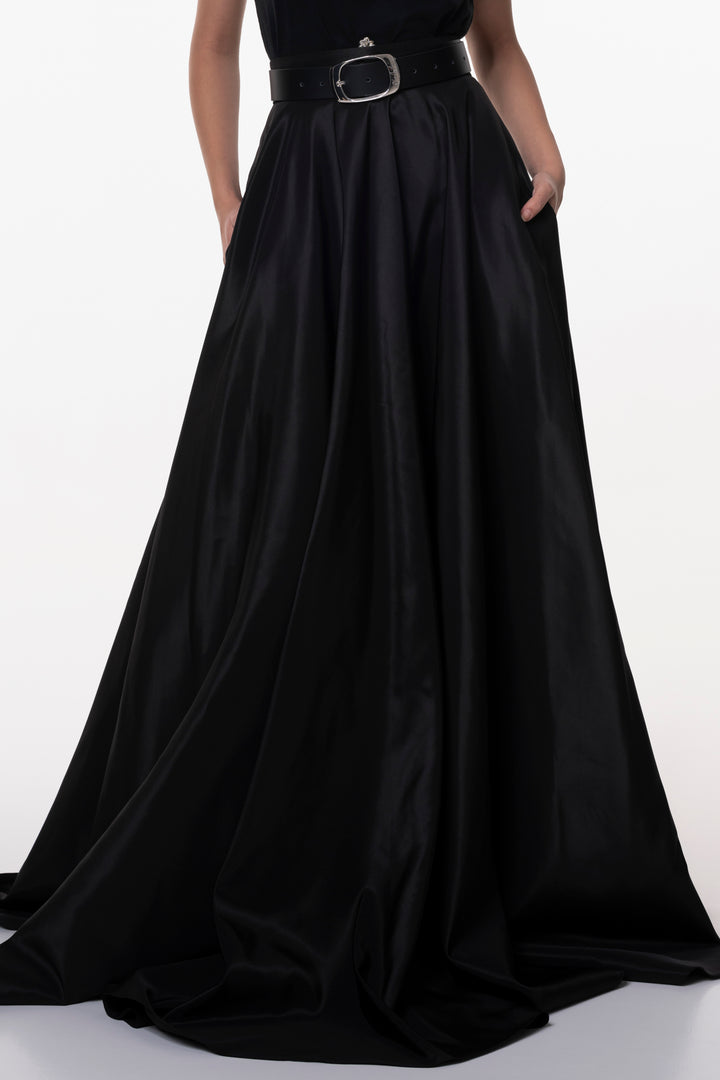 Black Taffeta Long Skirt
