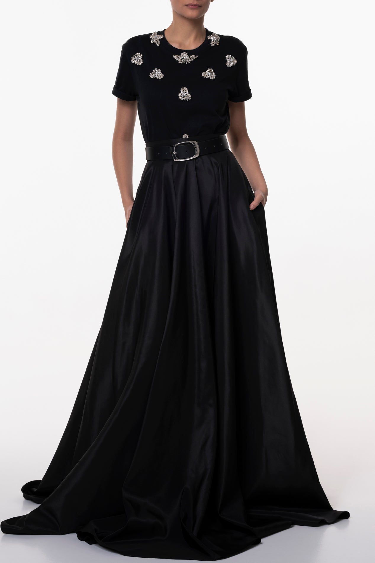 Long black taffeta evening skirt orders