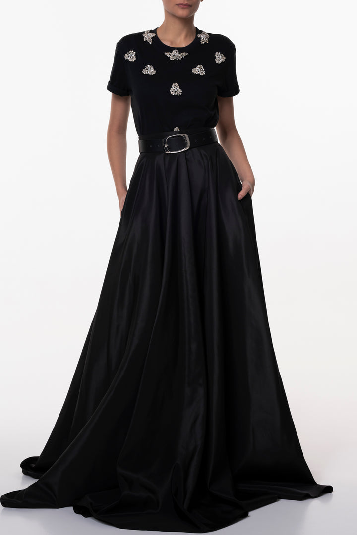Black Taffeta Long Skirt