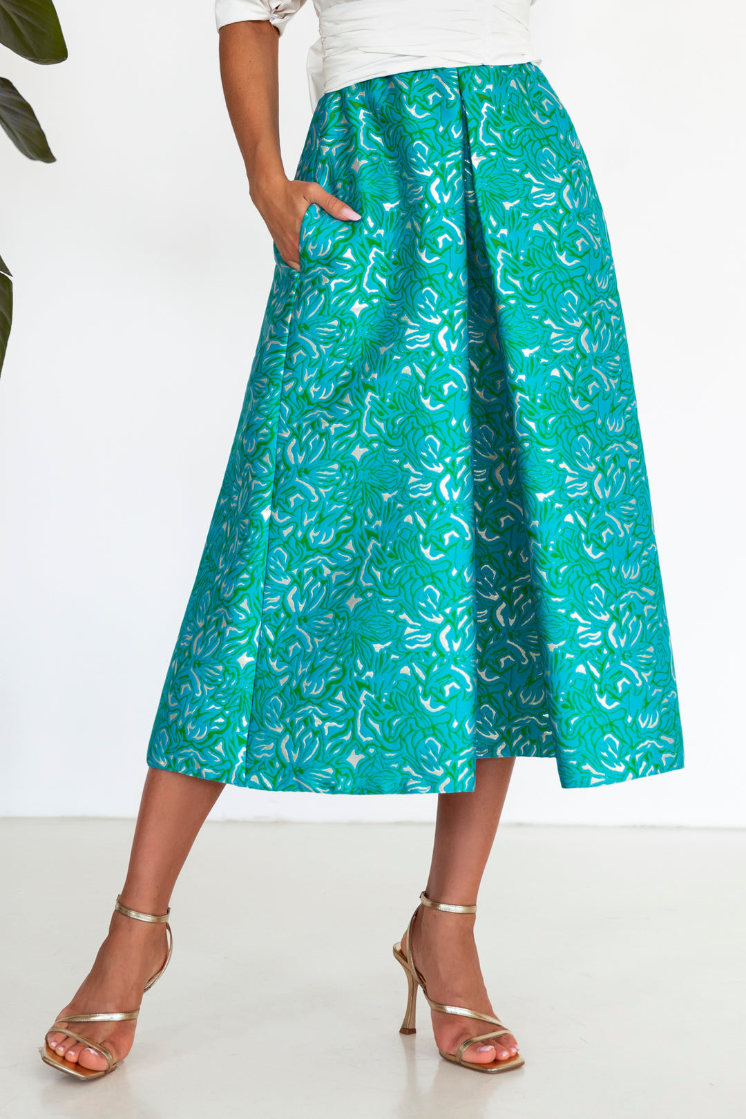 Jasmine Brocade Skirt In Teal