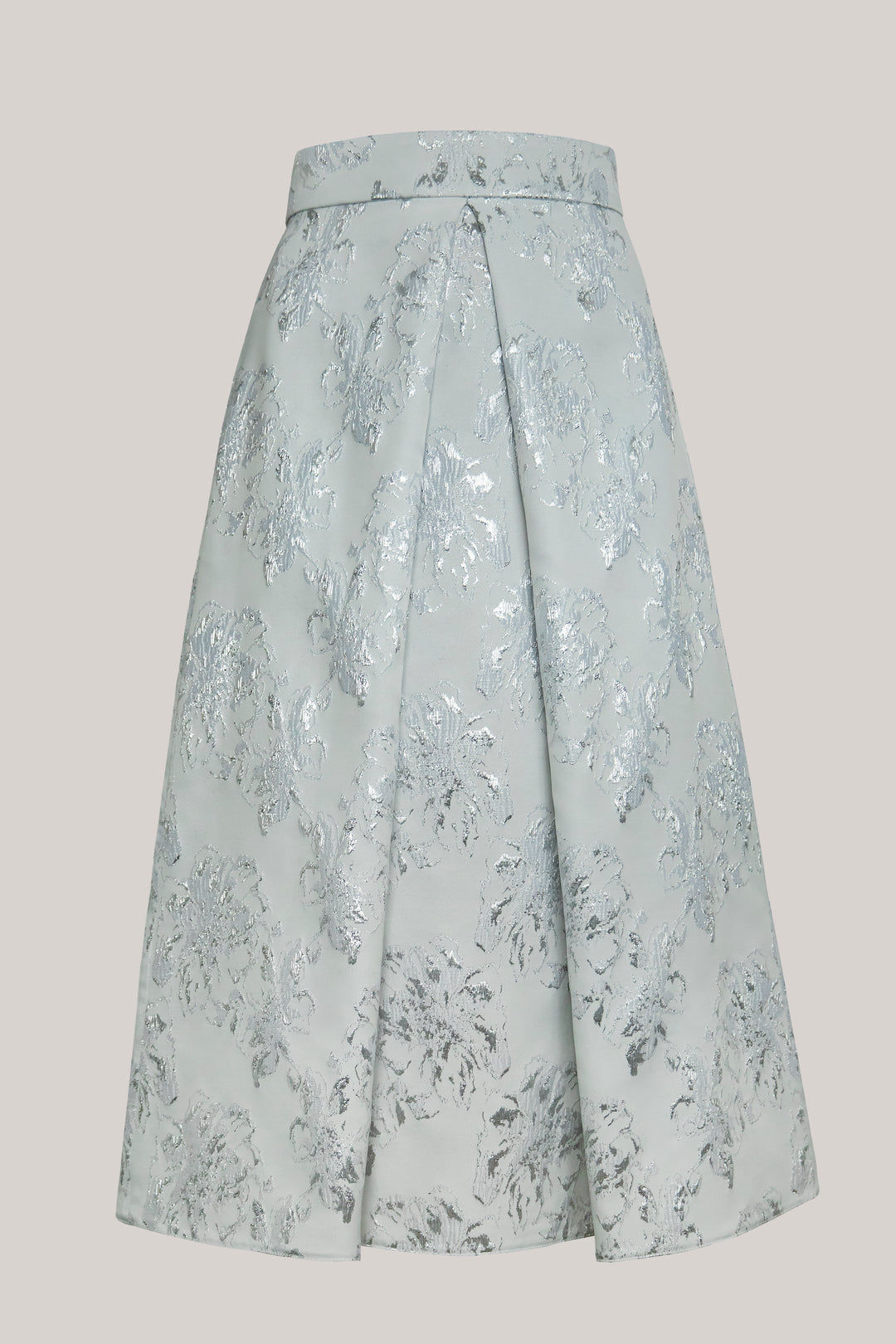 White Print Brocade Midi Skirt
