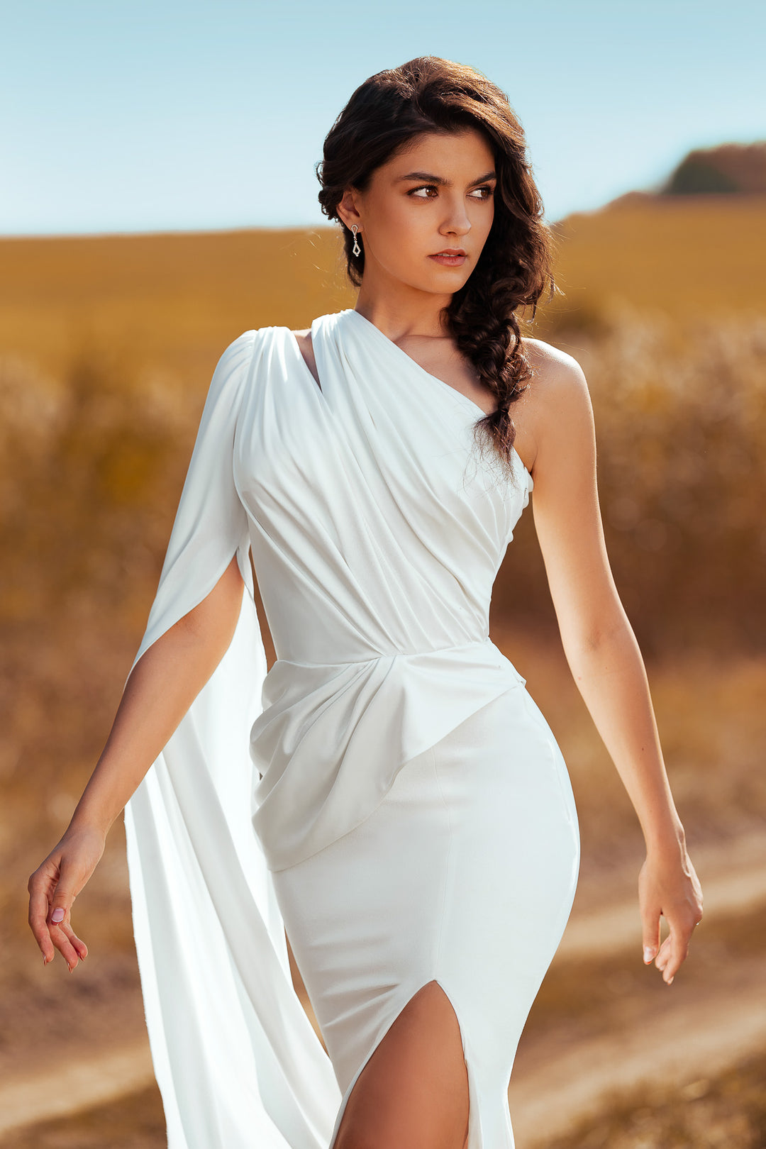 Hera Ivory Crepe Long Dress