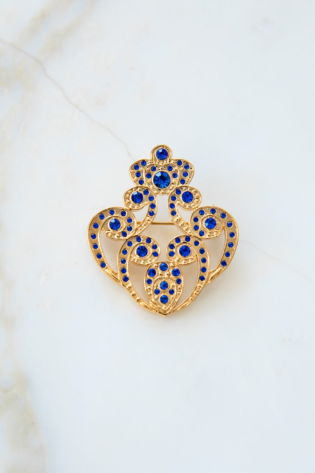The Crown Brooch - Gold With Saphire Crystals