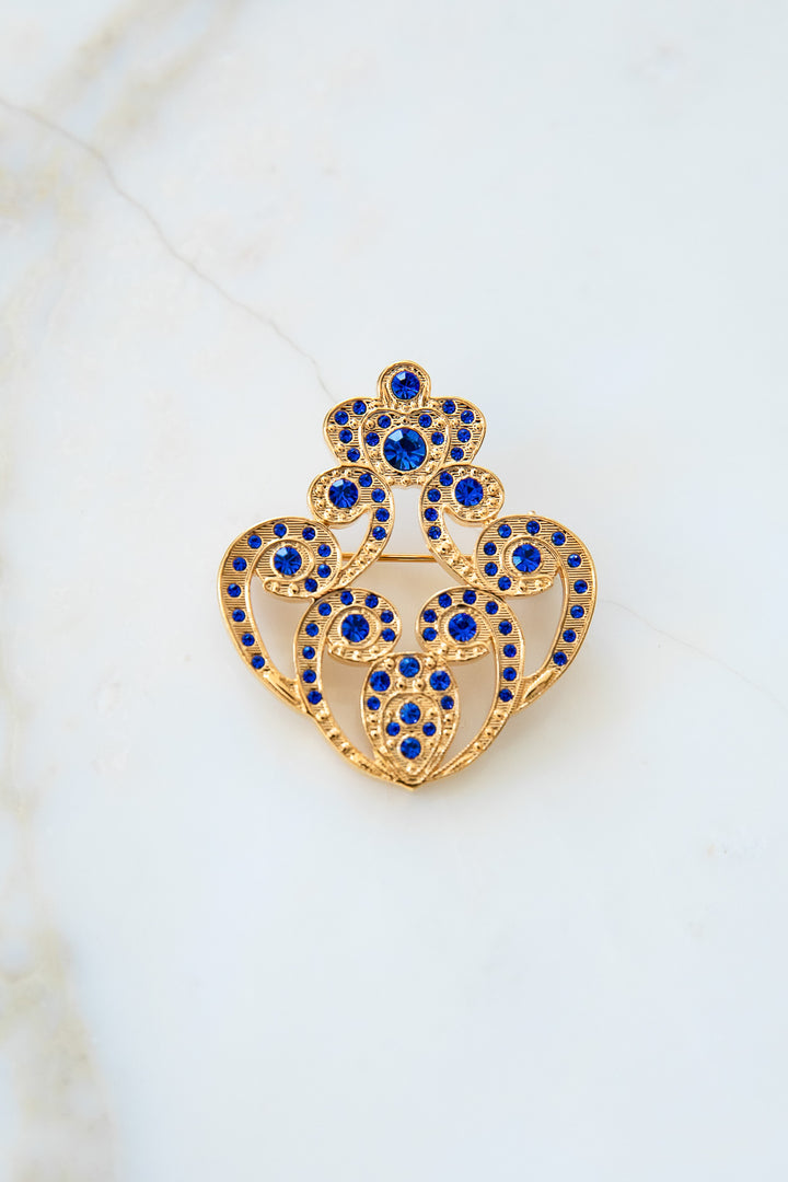 The Crown Brooch - Gold With Saphire Crystals
