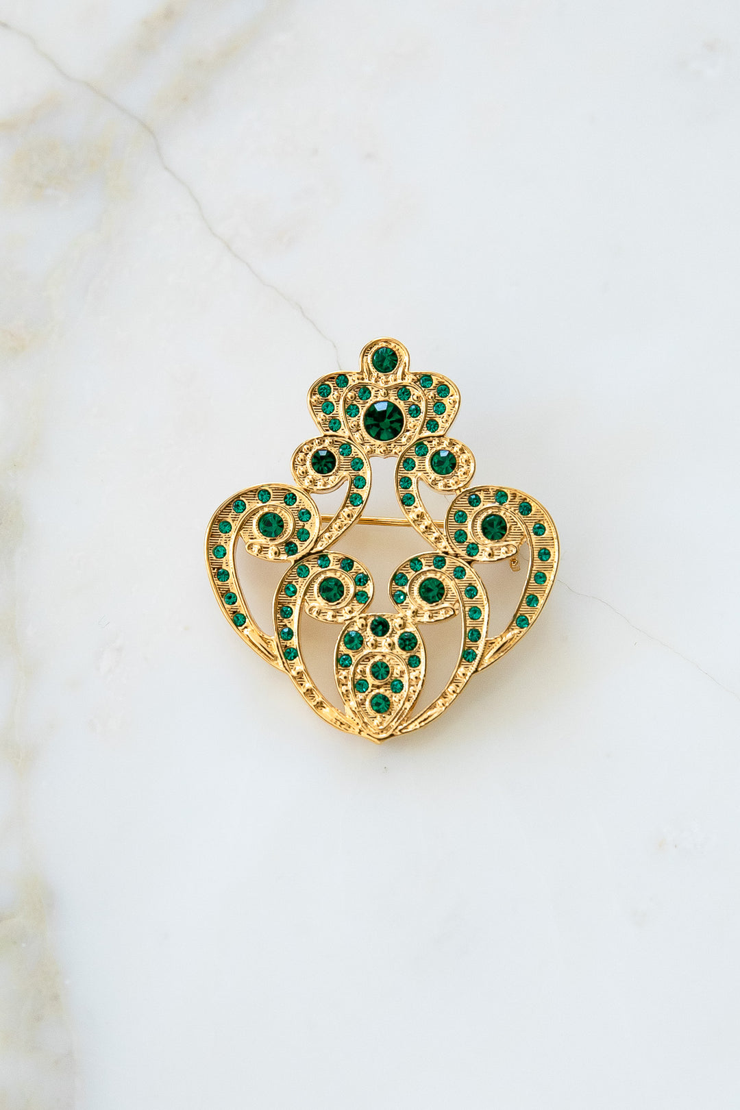 The Crown Brooch - Gold With Emerald Crystals