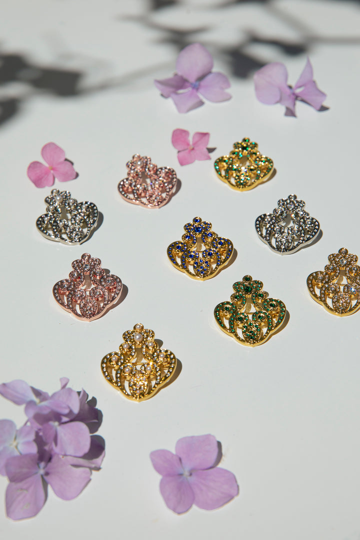 The Crown Brooch - Gold With Emerald Crystals