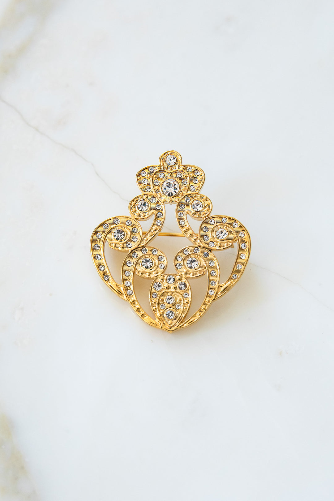 The Crown Brooch - Gold With White Crystals