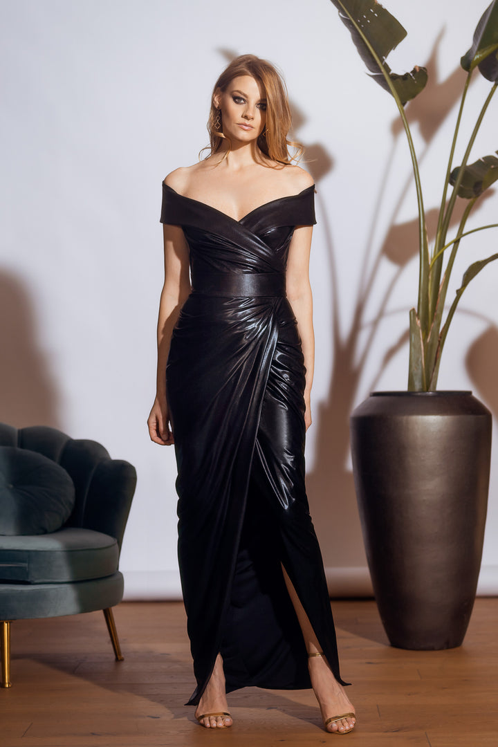 Julia Noir Metallic Jersey Long Dress