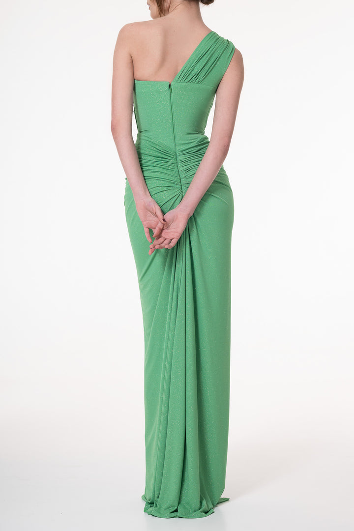 Zeina Daring Slit Spring Green Jersey Gown