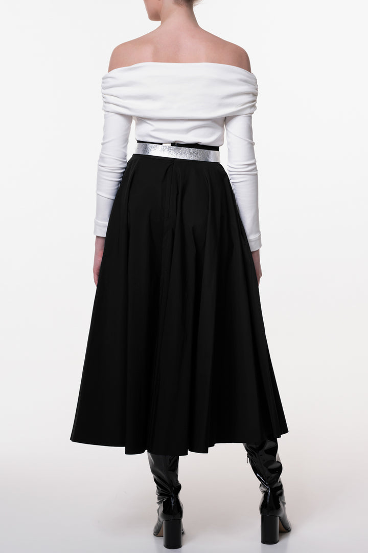 Black Midi Taffeta Skirt