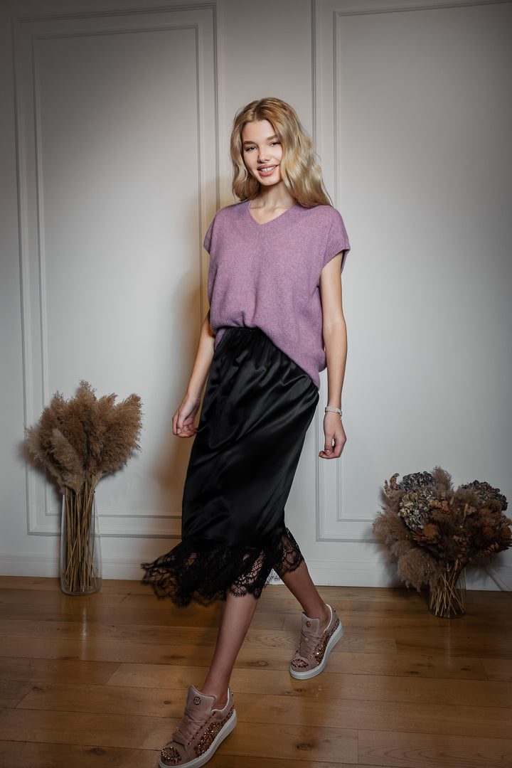 Midi Silk Lace Skirt With Long Underskirt