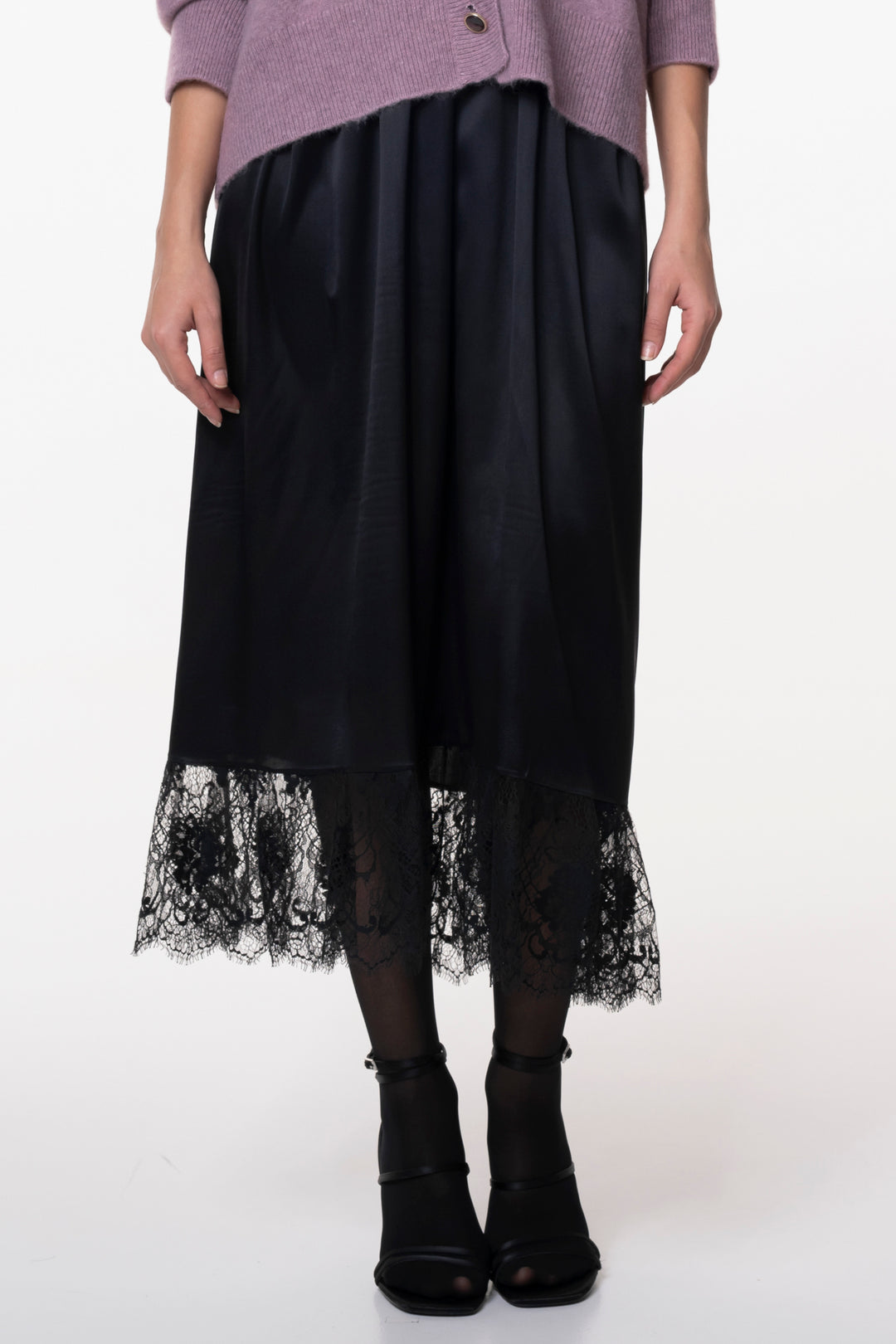 Midi Silk Lace Skirt With Long Underskirt