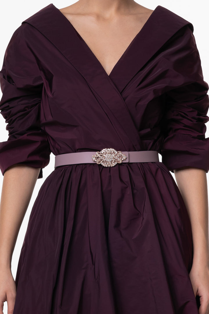 Aubergine Leather Waist Belt With Rose-Gold Baroque Buckle