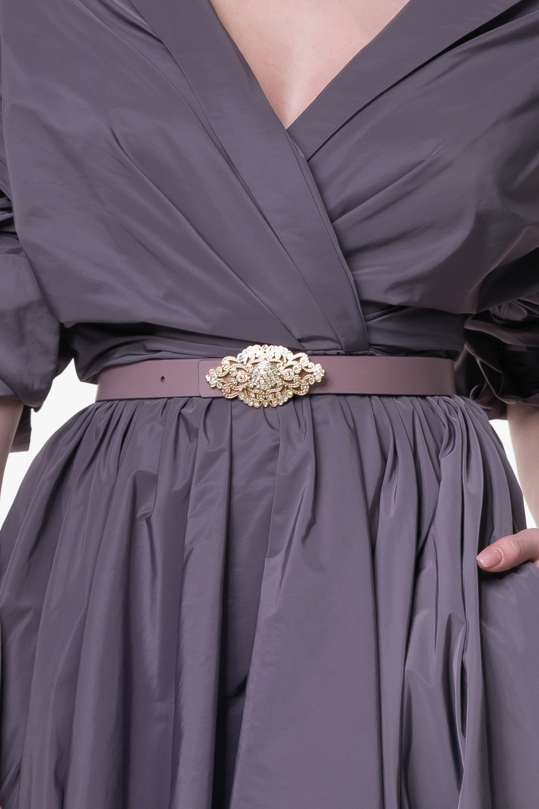 Aubergine Leather Waist Belt With Gold Baroque Buckle