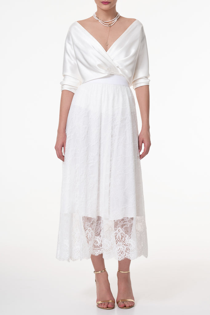 Midi Lace Ivory Skirt With Midi Underskirt – Rhea Costa