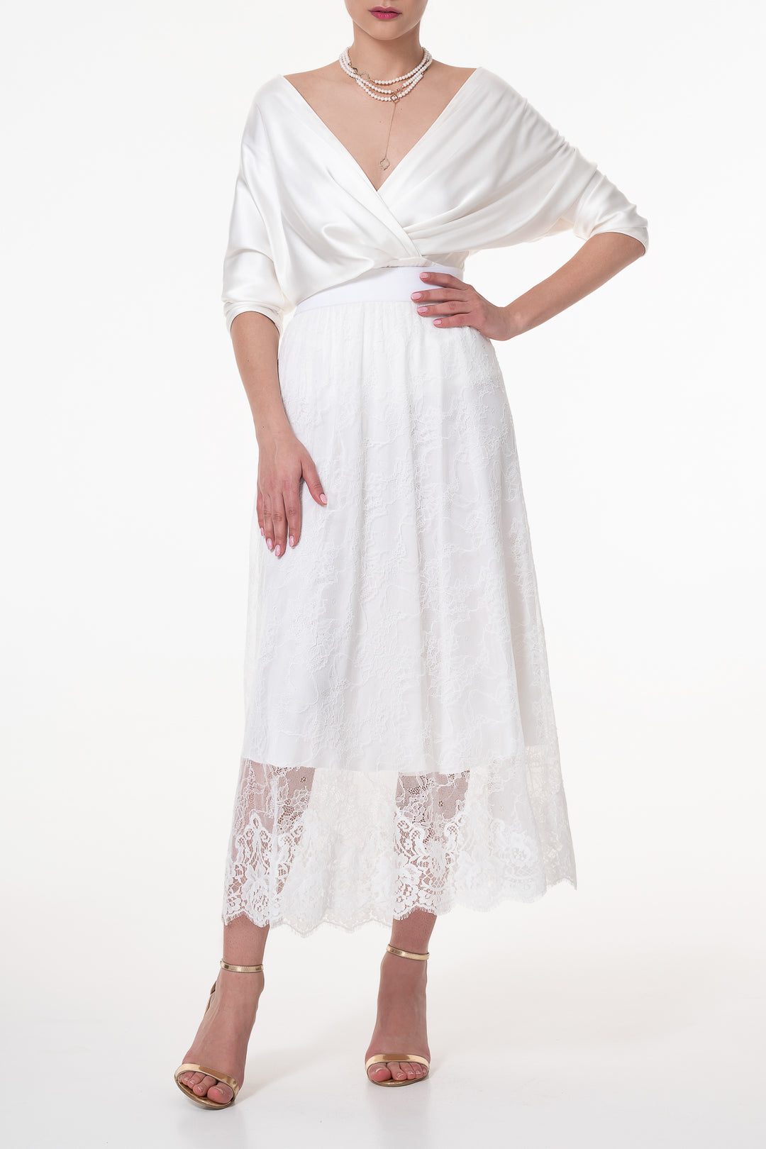 Midi Lace Ivory Skirt With Midi Underskirt