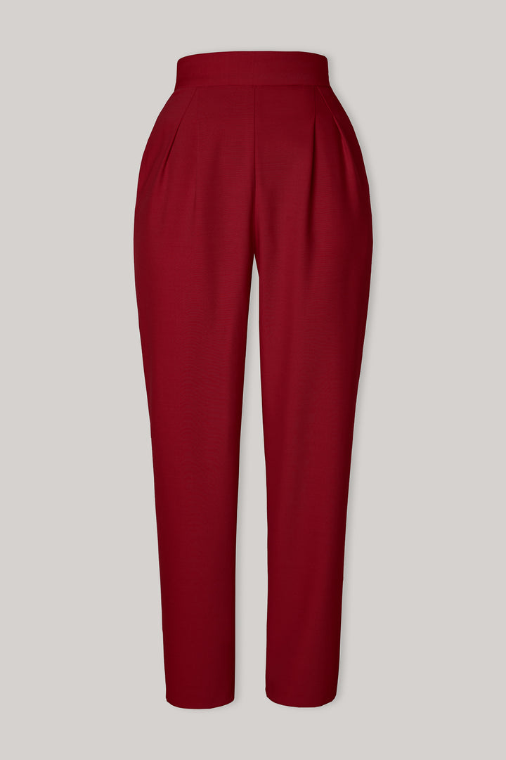 Ruby Red Virgin Wool Structured Conic Pants