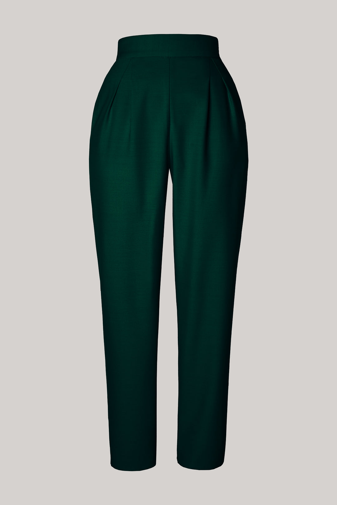Dark Green Virgin Wool Structured Conic Pants