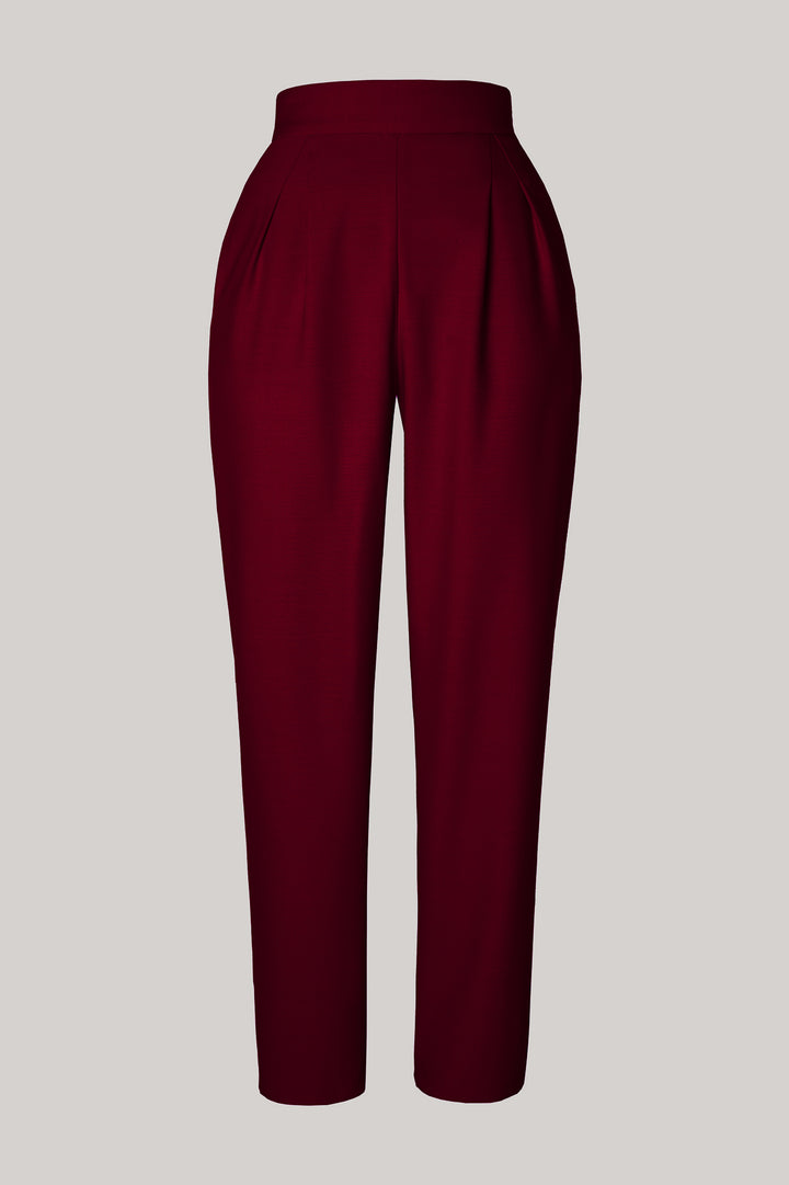 Burgundy Virgin Wool Structured Conic Pants