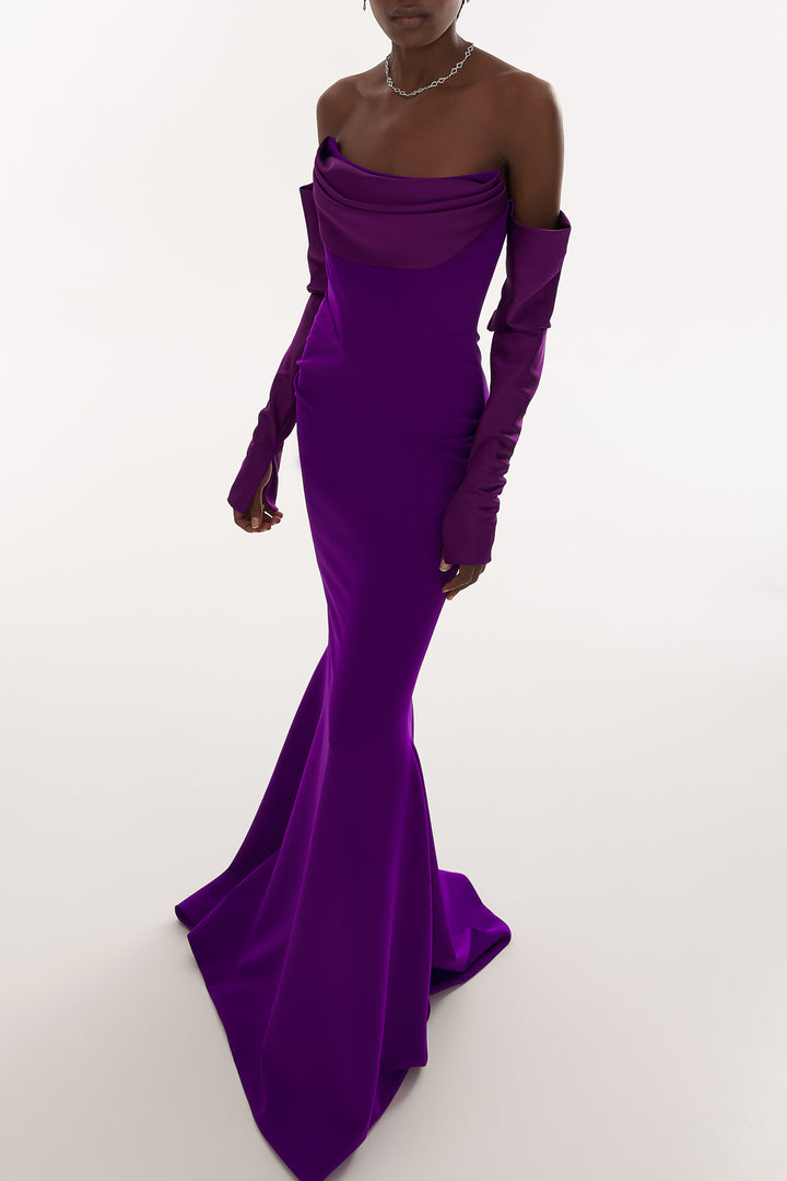Raven Royal Purple Crepe Long Dress
