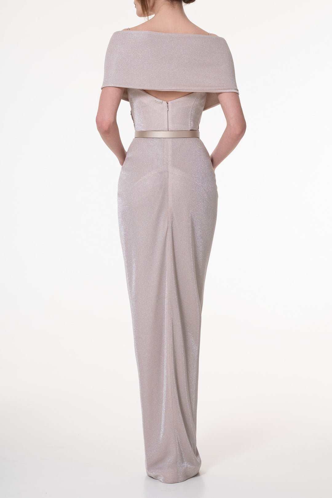 Levana Glitter Jersey Long Dress In Powder Rhea Costa Levana Glitter Jersey Long Dress In Powder Rhea Costa