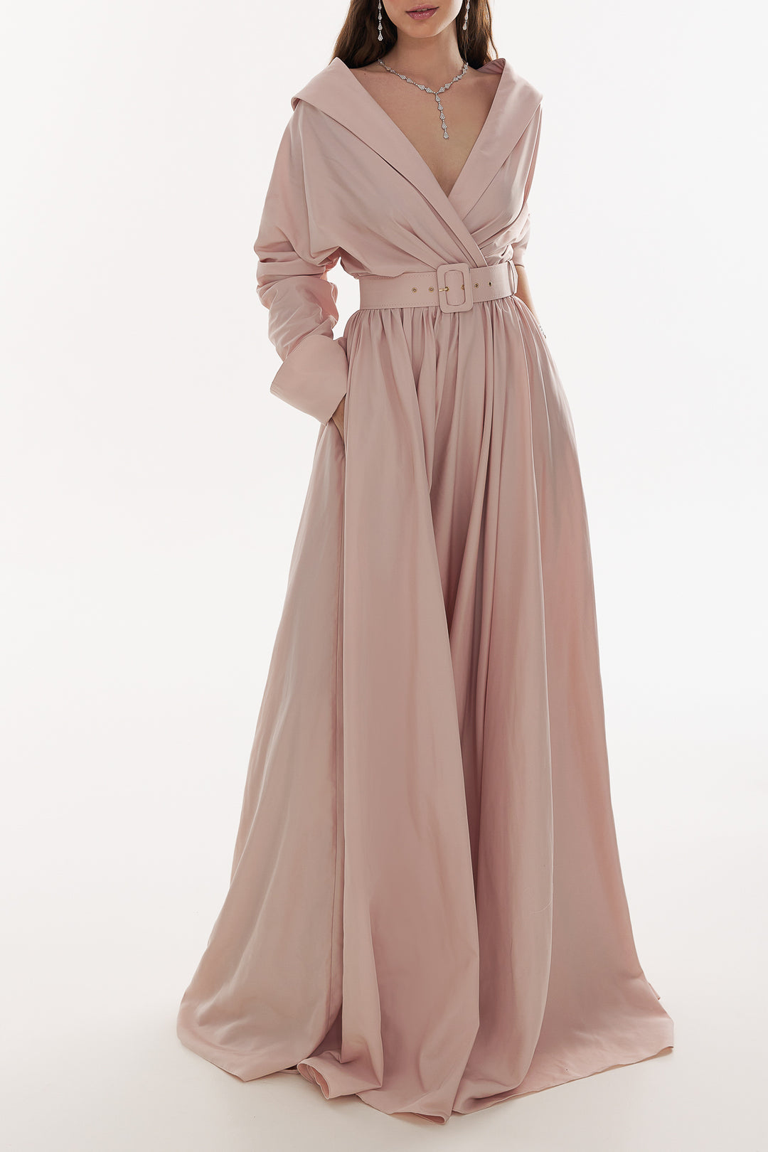 Carrie Taffeta Long Dress In Blush