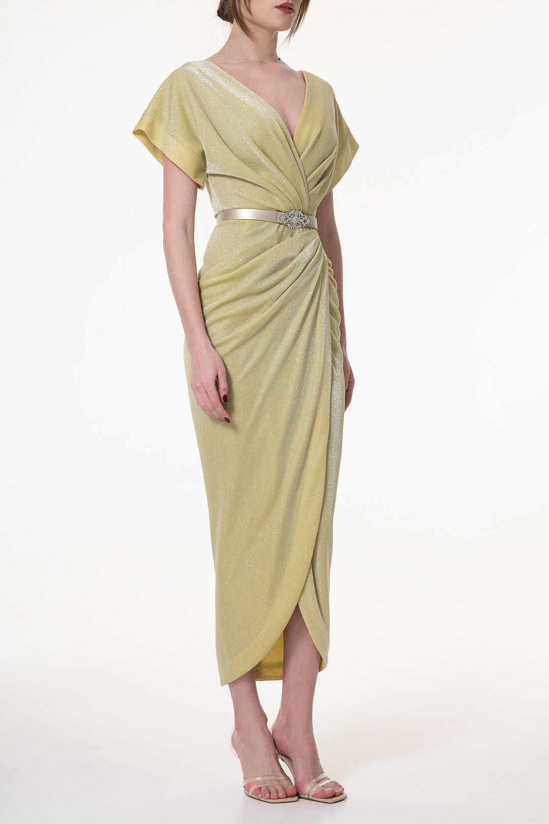 Daphne Lime Jersey Ankle Length Dress