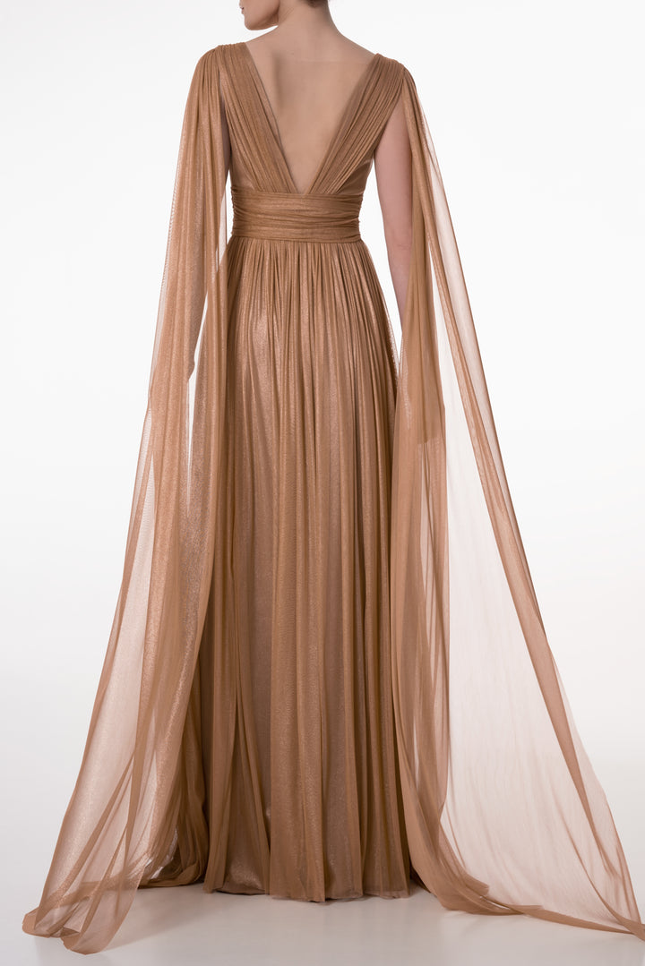 Elmira Bronze Silk Tulle Long Dress