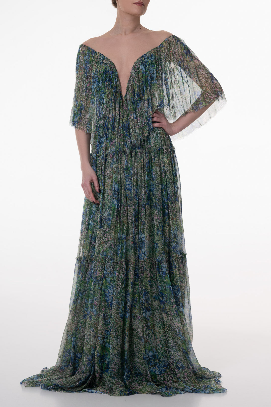 Isha Boho Long Dress In Emerald-Flower Rhea Costa Isha Boho Long Dress In Emerald-Flower Rhea Costa