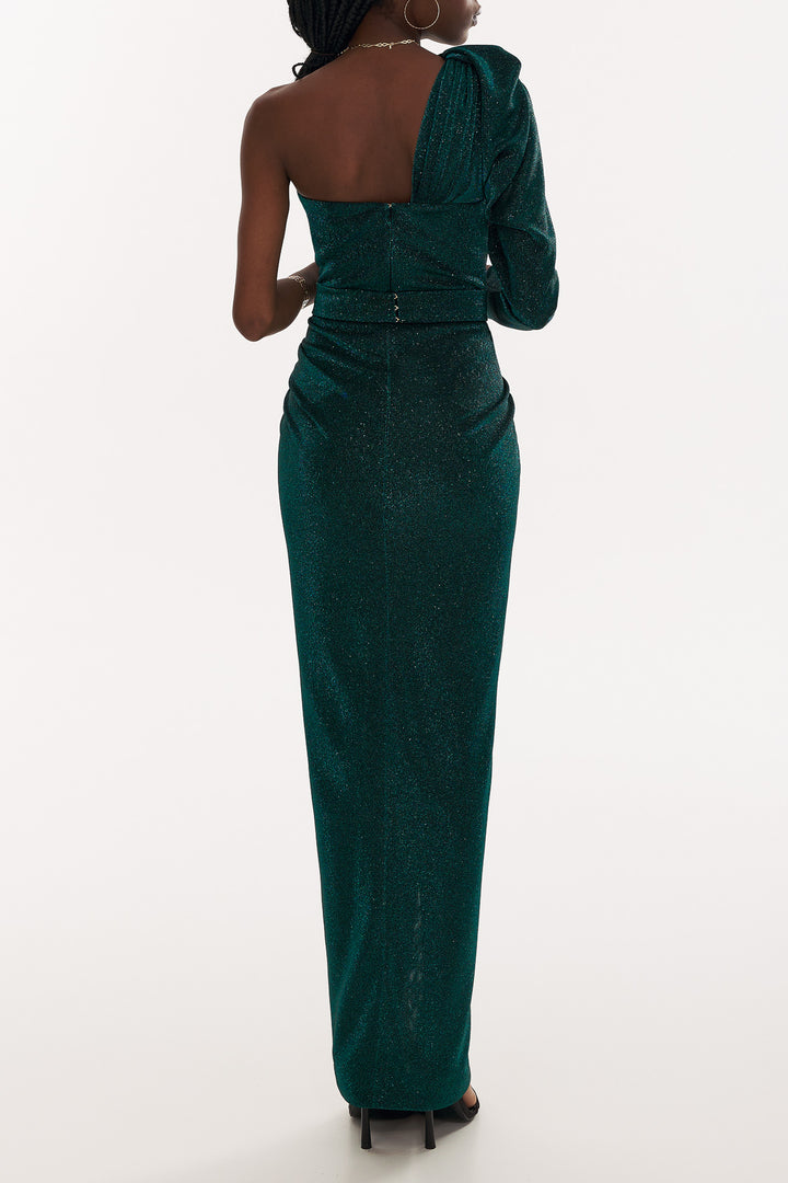 Demi Iridescent Green Jersey Ankle Length Dress