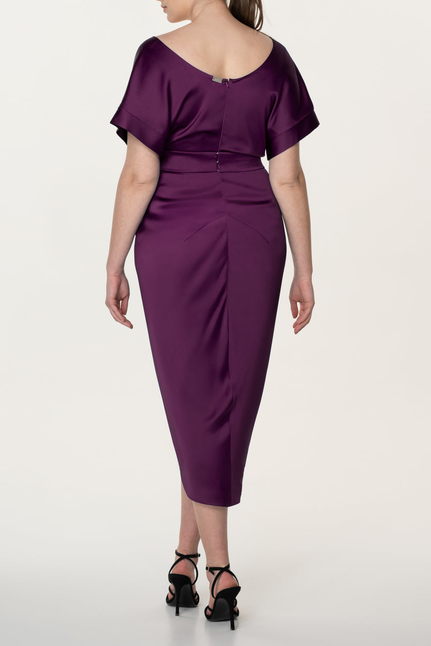 maroon satin midi dress Self-Portrait-Satin Midi Dress Dresses Purple-Dresses
